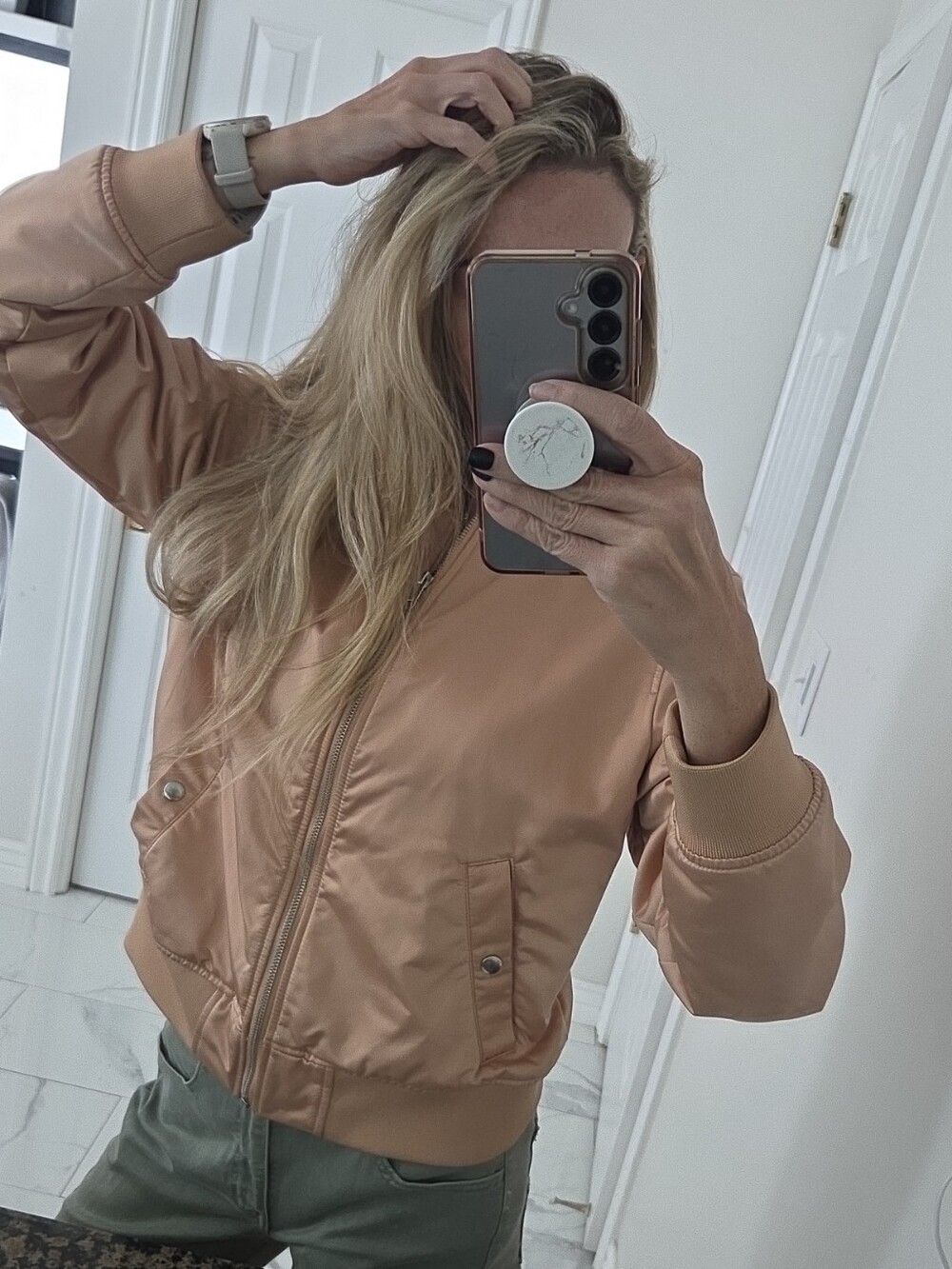 H&M Satin Peach Bomber Jacket
